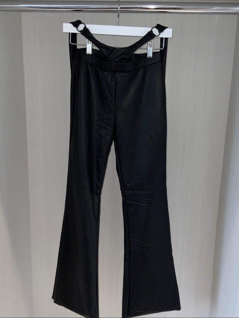 POSTER GIRL Black Faux Leather Flare Pants with Removable Straps